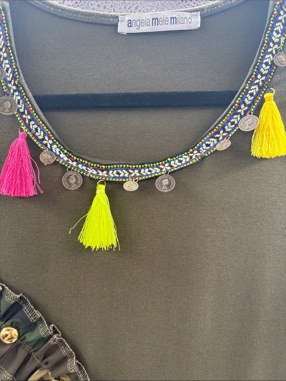 Angela Mele Milano Olive Green Embellished Women's Dress with Tassel Detail - Picture 3 of 9